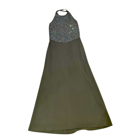 St. John Black beaded Backless halter gown long knit Dress size 10 - Picture 2 of 12